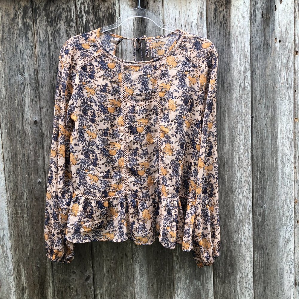 Xhilaration Cottagecore Sheer Floral Blouse Top Medium NWOT